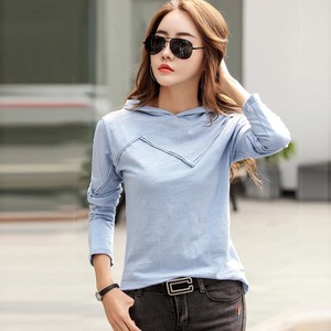 T-shirt décontracté pour femmes en patchwork, manches longues, à capuche, en coton de bambou, taille plus, pour un port quotidien confortable, automne-hiver - Product Image 5