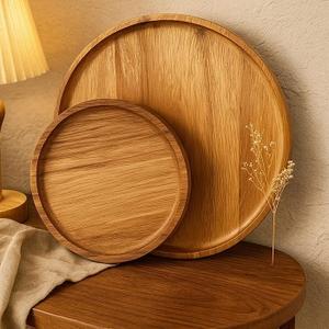 Bandeja de madera redonda de gran oferta con bandeja elegante con asa para servir o almacenar de F S International - Product Image 2