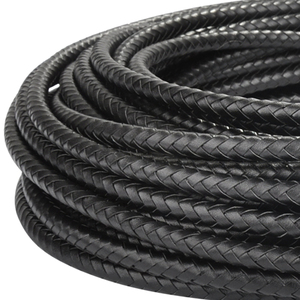 Cavo tessile nobile in pelle intrecciata nera a metro - Product Image 1