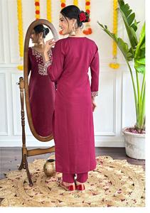 Pantalon Kurti en tissu Viscose Chanderi indien chic et exclusif avec organza pur Dupatta pour les costumes de fête pour filles - Product Image 4