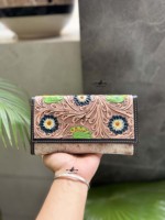 Dompet Kulit Sapi Desainer dengan Ukiran Tangan, Dompet Kulit, Tempat Ponsel, Dompet Modis untuk Wanita, Multifungsi
