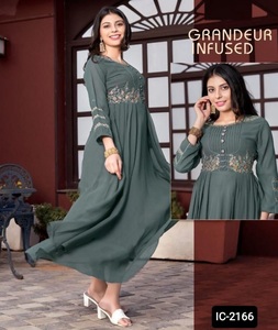 Georgette-Vestidos largos de estilo indio para mujer, traje largo con trabajo pesado hecho a mano, de talla completa - Product Image 1