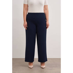 Pantalon palazzo taille haute pour femme, coupe large, bleu marine, en tissu froissé respirant avec taille élastique - Product Image 3