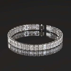 Bracelet tennis en diamant de culture pour femmes, bracelet tennis en diamant taille émeraude, bracelet pour femmes en or massif 14 carats - Product Image 2