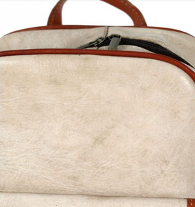 กระเป๋าเป้ผู้หญิงหนังแท้สีเบจสไตล์โมร็อกโกวินเทจกระเป๋าสะพายสไตล์ร็อคโบฮีเมียน - Product Image 3