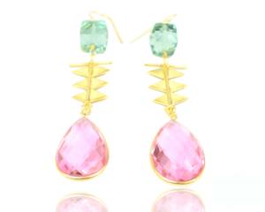 925ต่างหูห้อยเงินสเตอร์ลิงสีชมพูพลอยควอตซ์ชุบทอง18K ของขวัญที่ดีที่สุดสำหรับเครื่องประดับค้นหาส่วนประกอบ - Product Image 3