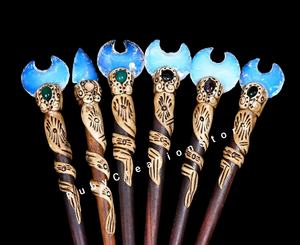 Palillos para el Cabello de Ópalo Azul para Mujer, Accesorios para el Cabello de Arcilla Polimérica Hechos a Mano, Pasadores para el Cabello Estilo Boho, Joyería Celestial para el Cabello, Regalo - Product Image 1