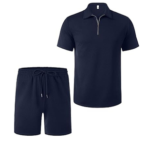 ชุดกีฬาวิ่งออกกำลังกายสำหรับผู้ชายชุด2ชิ้นเสื้อโปโลมีซิปสำหรับใส่เล่นกีฬาสีฟ้าเข้มแบบลำลองชุดวอร์มสำหรับใส่เล่นกีฬา - Product Image 4