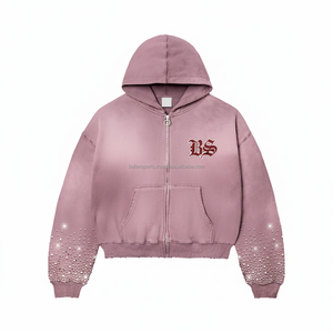 Sweat à capuche d'hiver épais à fermeture éclair polaire lourde 480 GSM coton doux mélange de polyester couleur rose broderie personnalisée logo basics sweats à capuche - Product Image 1
