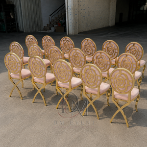 Chaise de réception de mariage en acier inoxydable doré à dossier découpé géométrique avec revêtement rose pour salles de banquet – Vente en gros de sièges - Product Image 2