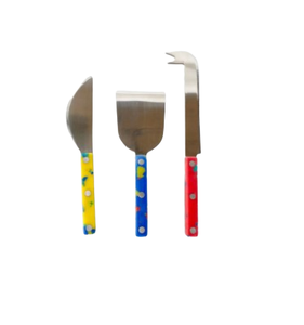 Juego de Tres Cuchillos para Queso con Mango de Colores, Mini Tenedores para Untar Mantequilla, Herramientas para Queso, Juego de Cuchillos para Queso con Mango Personalizado - Product Image 1