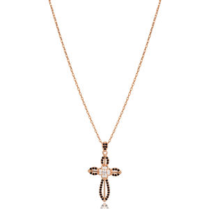 Collier avec pendentif en forme de cœur en émail blanc, ailes d'ange, croix, pierre en zircon noir transparent, bijoux en argent sterling 925, vente en gros turque, pour les fêtes - Product Image 3