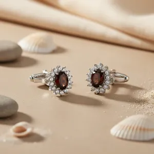 Boutons de manchette et pinces à cravate en argent avec grenat et accent onyx, style classique, sertissage griffe, bijoux de mariage pour homme, cadeau en argent sterling doré - Product Image 2