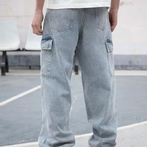 กางเกงยีนส์ผู้ชายทรงโอเวอร์ไซส์ เอวยางยืดปานกลาง ผ้าฟลีซ ระบายอากาศ คุณภาพสูง ราคาขายส่ง ผลิตจากโพลีเอสเตอร์/คอตตอน - Product Image 1