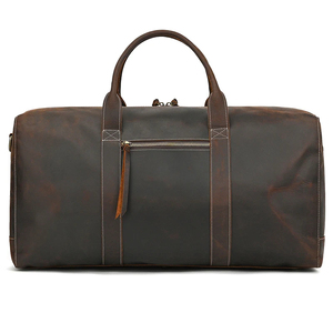 Genuine Leather Lightweight Vintage Waterproof Foldable Portable <b>Duffel</b> <b>Bag</b> Weekender Travel <b>Bag</b> Zipper Closure Detachable Strap - Product Image 2