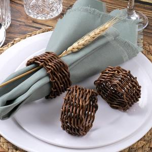 Ensemble de 6 anneaux de serviette en rotin tissé à la main, décoration de table bohème, accents de salle à manger durables - Product Image 5