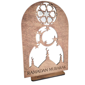 ไม้รอมฎอนมูบารักตกแต่งโต๊ะทำจากไม้จันทร์เสี้ยวของอิสลามสำหรับงานเฉลิมฉลองวันอีดและการแสดงไม้ล่าสุด - Product Image 1