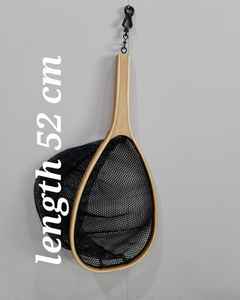 Pêche à la mouche épuisette manche en bois cadre attraper et libérer filet Portable léger en caoutchouc filet de pêche filet à truite - Product Image 1