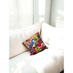 Set 2 Multicolor Digital Print Bird Cushion <b>Covers</b> 16x16 Square Handmade Decorative <b>Throw</b> Pillow <b>Covers</b> for <b>Sofa</b> Bed Accent - Product Image 3