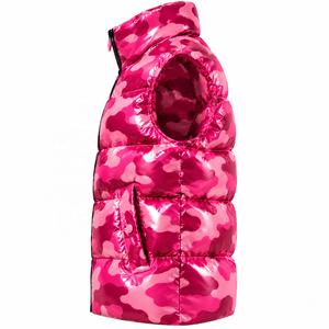<b>Men's</b> <b>Pink</b> Glossy Camouflage Quilted Puffer Vest Stand Collar Zipper Sleeveless <b>Waistcoat</b> - Product Image 4