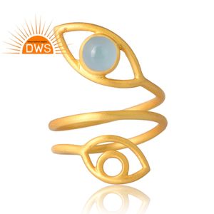 Nouveau design élégant en argent sterling plaqué or 18 carats naturel aqua calcédoine pierre précieuse demi fabrication de bijoux fins - Product Image 3