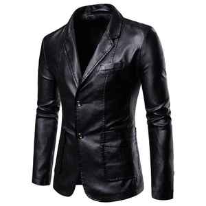 Chaqueta de cuero PU para hombre primavera otoño 2025, vestido informal de negocios con doble botonadura, abrigo en chaqueta negra para hombre - Product Image 1