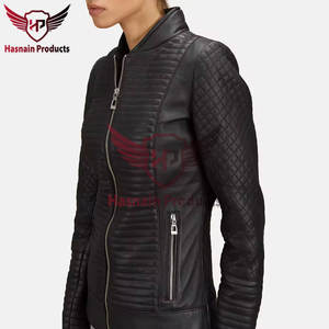 Cazadora de cuero genuino de secado rápido para mujer de diseñador Chaqueta tejida cómoda y personalizable Características transpirables - Product Image 5