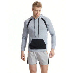 Sudadera con capucha gris Lisa personalizada para hombre Jersey de lana de algodón con paneles negros y bolsillos Ropa de invierno OEM - Product Image 5