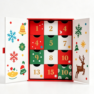 Wholesale Red Double Door <b>Christmas</b> Drawer <b>Box</b> Rigid Cardboard Empty Mystery Blind <b>Box</b> for Surprise Holiday Packaging - Product Image 1