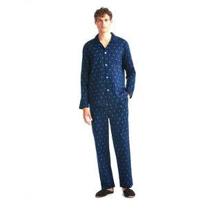 Pijama corto informal para hombre, conjunto de dos piezas con camisetas y pantalones de manga larga, ropa de dormir transpirable de 2 piezas - Product Image 1