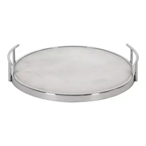 Plateau rond moderne en marbre, diamètre argenté, plateau décoratif en marbre blanc pour l'affichage et le rangement, plateau décoratif en marbre blanc - Product Image 2