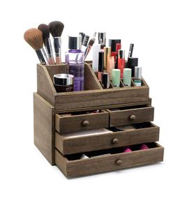 Organizador de maquillaje de madera de 2 piezas-9,5x5,5x8 pulgadas-4 cajones; 16 compartimentos - Product Image 1