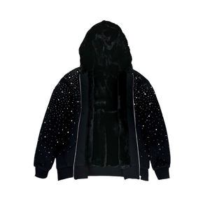 Sweat à capuche oversize confortable en coton (65%) et polyester (35%), 370 g/m², avec fermeture éclair et strass - Product Image 4