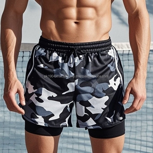 Shorts de course à taille haute 2 en 1 avec doublure de compression, entraînement léger, double couche, séchage rapide, shorts de basket-ball, shorts de plage pour hommes - Product Image 3