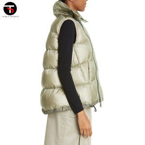 2025 femmes haute qualité respirant coton bouffant gilet couleur unie bulle conception avec broderie décoration hiver gilet - Product Image 3