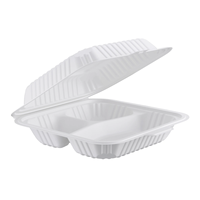 Contenants ProTakeOut 8,5x8,5 Blancs à 3 Compartiments, Lot de 150, avec Fermeture Coulissante Centrale, Charnières Durables, Écologiques, en MFPP