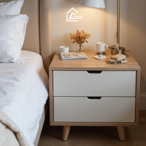 Table de chevet moderne en bois avec 2 tiroirs |   Table de chevet minimaliste pour chambre à coucher et mobilier d'hôtel - Product Image 4