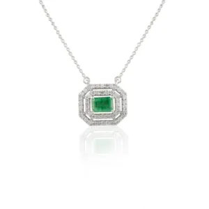 Latest Collection of Natural Emerald and Diamond Chain Necklace 14k Solid White Gold May Birthstone Jewelry For Women Girls