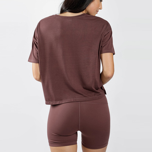 T-shirt pull d'été coupe décontractée 100% coton pour femmes Logo personnalisé à manches courtes épaule tombante plaine surdimensionné écologique - Product Image 3