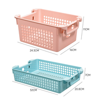 Paniers de rangement rectangulaires en plastique pour la maison, paniers de rangement pour fruits, paniers de rangement pour jouets avec poignées, fabrication ODM OEM