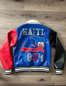 Chaqueta de bombardero de cuero de piel de vaca con cuello levantado para hombre, logotipo bordado en la parte delantera multicolor, estilo de moto y motorista con capucha - Product Image 4