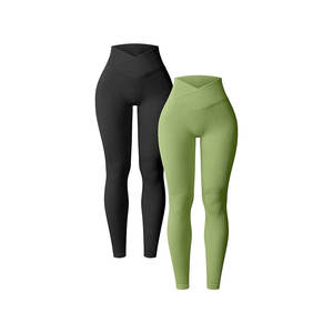 Nouveau design, fabriqué sur mesure, leggings de yoga de haute qualité OEM pour femmes, pantalon pleine longueur en élasthanne/polyester sans coutures froissées aux fesses - Product Image 6