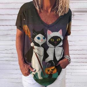 Chemise 3DT pour femmes 3d Fashion Cat Print V Neck Short Sleeve Basic Tops Streetwear Summer Casual Oversized Female Clothing 2025 - Product Image 3