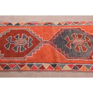3.1x12 ft Vintage <b>Rug</b>, Turkish <b>Runner</b> <b>Rug</b>, Orange Gray Bordered Wool <b>Rug</b> - Product Image 4
