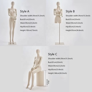 Mannequin en tissu de lin pour femme avec bras et tête en plastique blanc, modèle de présentation de vêtements beige pour adulte (corps entier/halveur) - Product Image 4