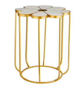 Floral Design Marble Iron Made Center <b>Table</b> Home Office 17.5 X 15 X 22 Inches White & <b>Gold</b> Manufacturer Indian Factory - Product Image 5
