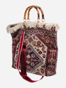 Sac en toile bohème avec motif géométrique et poignées, bandoulière à pompons rouges, grande capacité pour femme, usage quotidien - Product Image 1