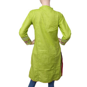 Women's Embroidered Cotton <b>Kurti</b> - Light Green - Product Image 3