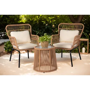 3 Pieces Bistro Set Outdoor Conversation Set Outdoor Tables And Chairs Wicker Furniture Set With Glass Top Table