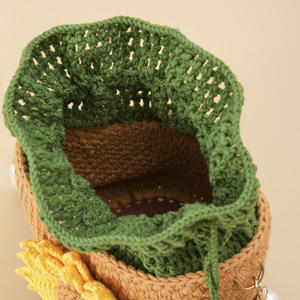Sac seau au crochet Tournesol pour femme, sac fourre-tout en laine tricotée à double motif Tournesol, chaîne de perles tressée, motif dessin animé, fait main en laine tissée - Product Image 3